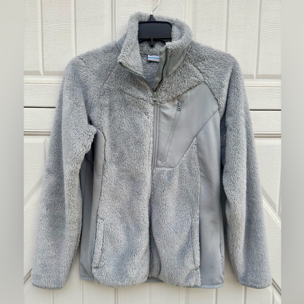 Columbia Plush Fleece Jacket Womens Small Gray Full Zip Cozy Soft Lightweight